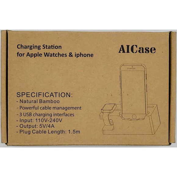 AICase Bamboo Wood USB Charging Station, Desk Stand Charger, 3 USB Ports 3.0 Hub - Picture 12 of 12